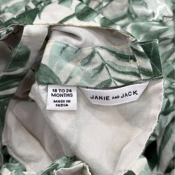 Janie & Jack Girls Tropical Print Ruffle Dress Sleeveless Green White 18-24 mos - Picture 3 of 6